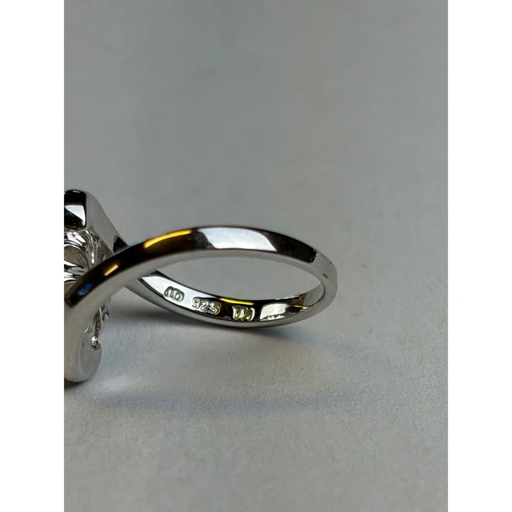 Vintage Pearl Ring 6.5 Silver 925 Bypass Solitaire Minimalist Elegant Jewelry
